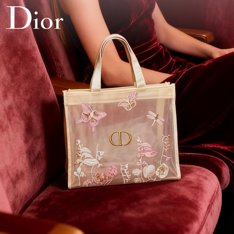 Luxurious Bag - กระเป๋าคริสเตียน ดิออร์ ดิออร์ กระเป๋าดีไซน์หรูหรา กระเป๋าแต่งหน้าตาข่ายกึ่งโปร่งใส ลายผีเสื้อ