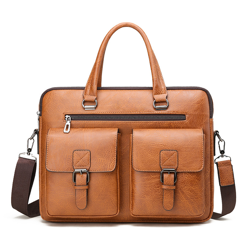 Luxury Bags Made - กระเป๋าใส่เอกสารทางธุรกิจของผู้ชายแบรนด์หรูกระเป๋าใส่เอกสารหนังหนัง PU กระเป๋าสะพายไหล่กระเป๋าอาหารกลางวันสำนักงานสำหรับแล็ปท็อป A4ไฟล์สำหรับผู้ชาย