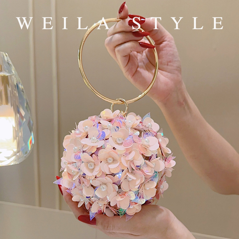 Mini Bag Evening Clutch - กระเป๋าคลัทช์ปักเลื่อมลายดอกไม้ขนาดเล็ก, กระเป๋าถือสำหรับงานเลี้ยงอาหารค่ำสุดหรู, กระเป๋าถือทรงกลมสำหรับงานเลี้ยงอย่างเป็นทางการสำหรับงานแต่งงานปี 2026 รุ่นใหม่