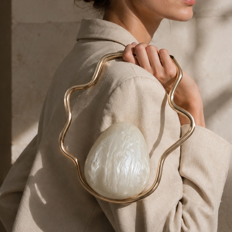 Mini Bag Evening Clutch - กระเป๋าคลัทช์อะคริลิคทรงไข่ขนาดเล็กสำหรับผู้หญิง กระเป๋าถือออกงานกลางคืนประดับมุกน่ารักพร้อมกรอบสีทองสำหรับงานแต่งงาน กระเป๋าถือหรูหราและกระเป๋าถือดีไซเนอร์