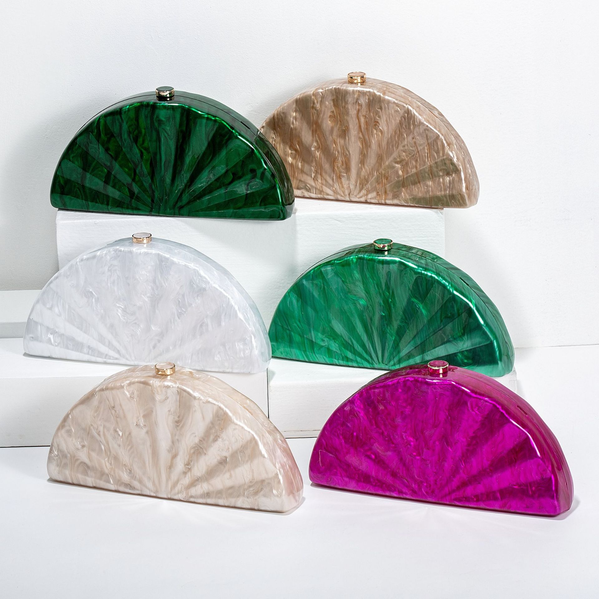 Mini Bag Evening Clutch - ผู้หญิง Half Moon วงกลมรูปบาร์เรลอะคริลิคกล่องวันคลัทช์กระเป๋าถือ Marble Mini