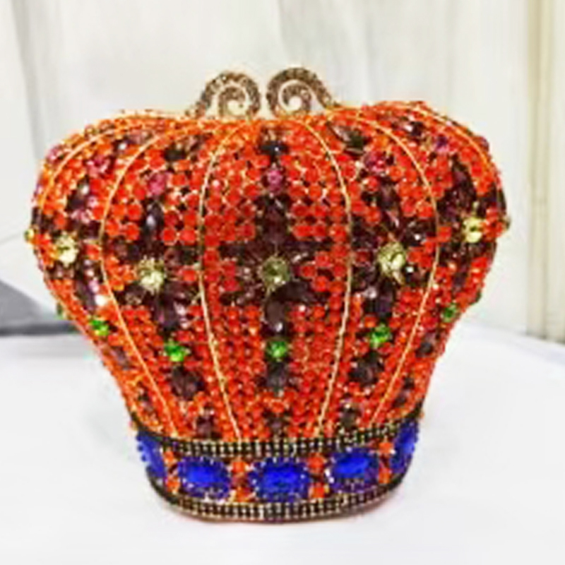 Mini Bag Evening Clutch - มงกุฎสีส้ม Big Rhinestone กระเป๋าคริสตัล Clutches สําหรับสุภาพสตรี