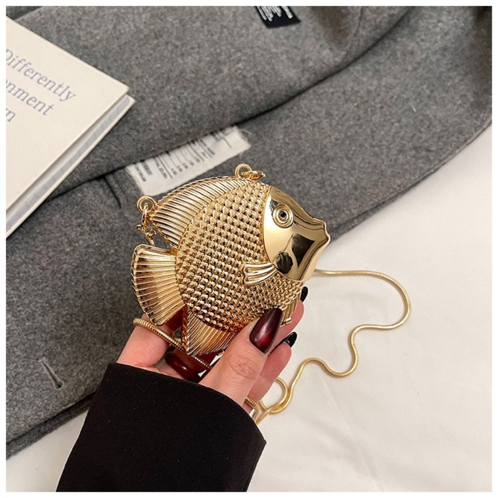 Mini Bag Evening Clutch - กระเป๋าสะพายข้างรูปปลาเล็กน่ารัก กระเป๋าโลหะขนาดเล็กสีทองสีเงิน กระเป๋าคลัทช์สำหรับออกงานกลางคืนสำหรับผู้หญิง