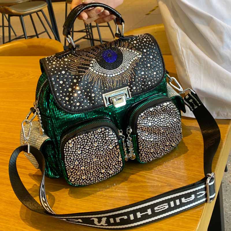 Luxury Bags For Travel - กระเป๋าเป้ของผู้หญิงแฟชั่นความจุขนาดใหญ่กระเป๋าสะพายบ่าเพชร PU หนังกระเป๋าเป้สะพายหลัง Tas Sekolah Anak