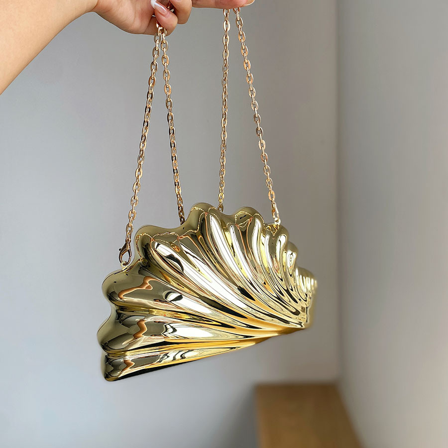 Mini Bag Evening Clutch - กระเป๋าคลัทช์ทรงเปลือกหอย ดีไซน์แปลกตา สีทองเงิน สำหรับงานกลางคืน กระเป๋าสะพายข้างขนาดเล็ก
